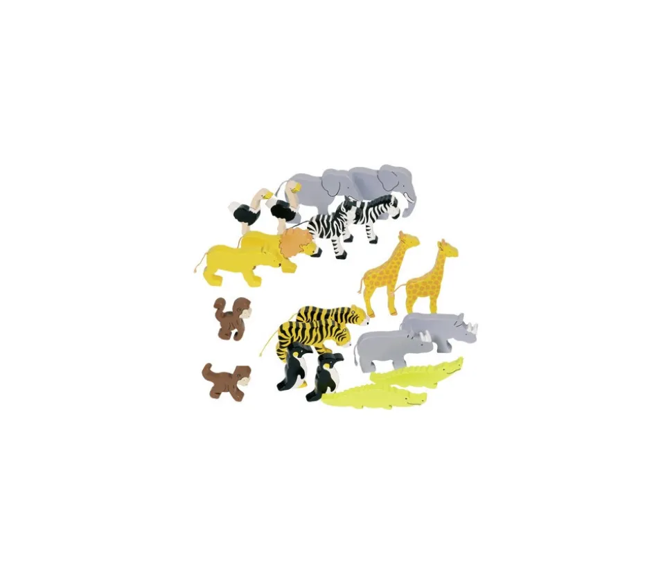 20 animaux Sauvages en bois avec couleurs