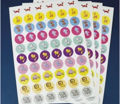 240 autocollants stickers animaux ronds 2.5 cm