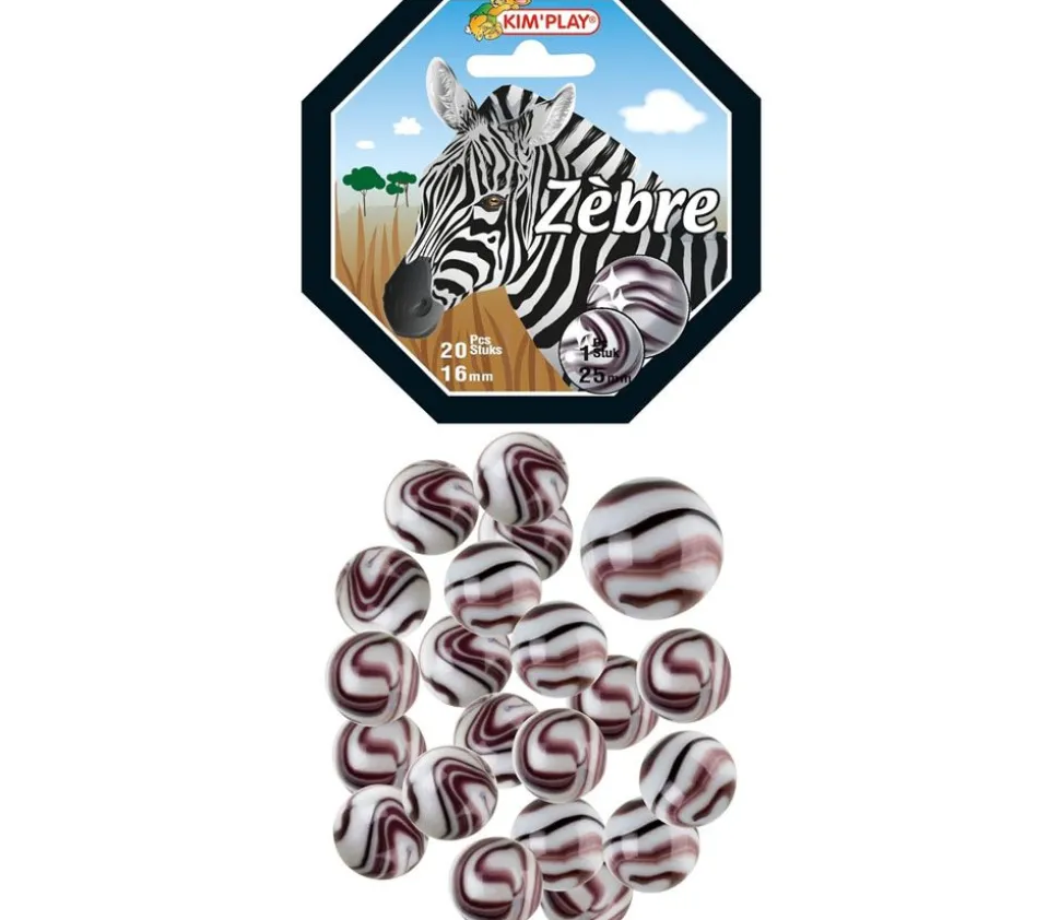 20 Billes Zèbre noir et blanc + 1 calot pour jeu