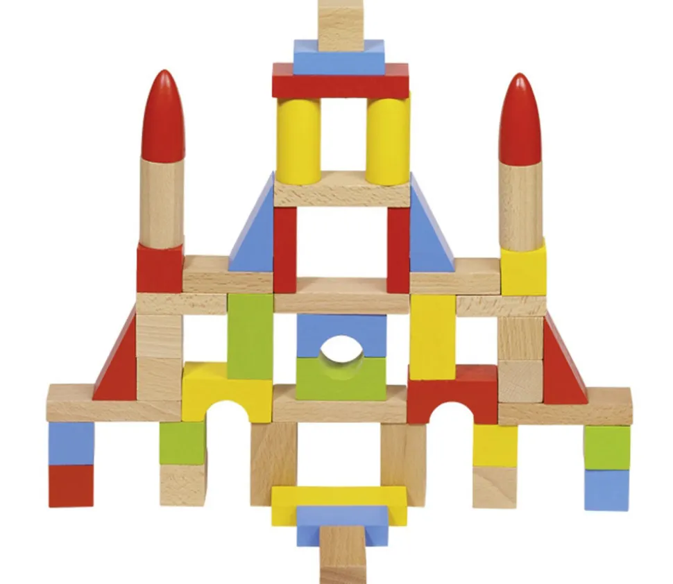 50 blocs de construction en bois coloré en sac