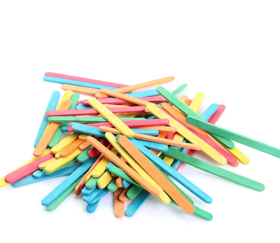 100 bâtonnets esquimaux colorés 7.5 cm bois bricolage et jeux