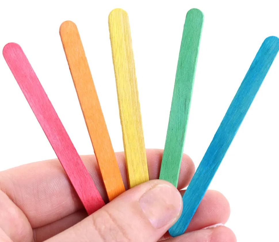 100 bâtonnets esquimaux colorés 7.5 cm bois bricolage et jeux