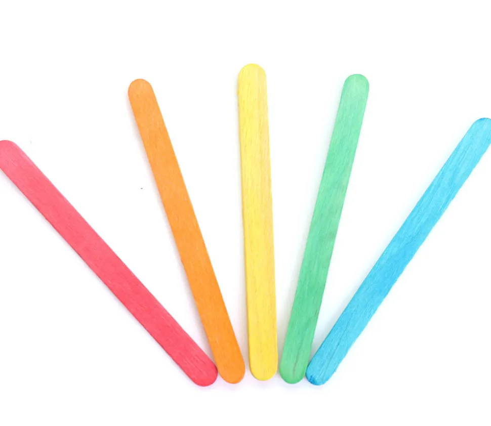 100 bâtonnets esquimaux colorés 7.5 cm bois bricolage et jeux