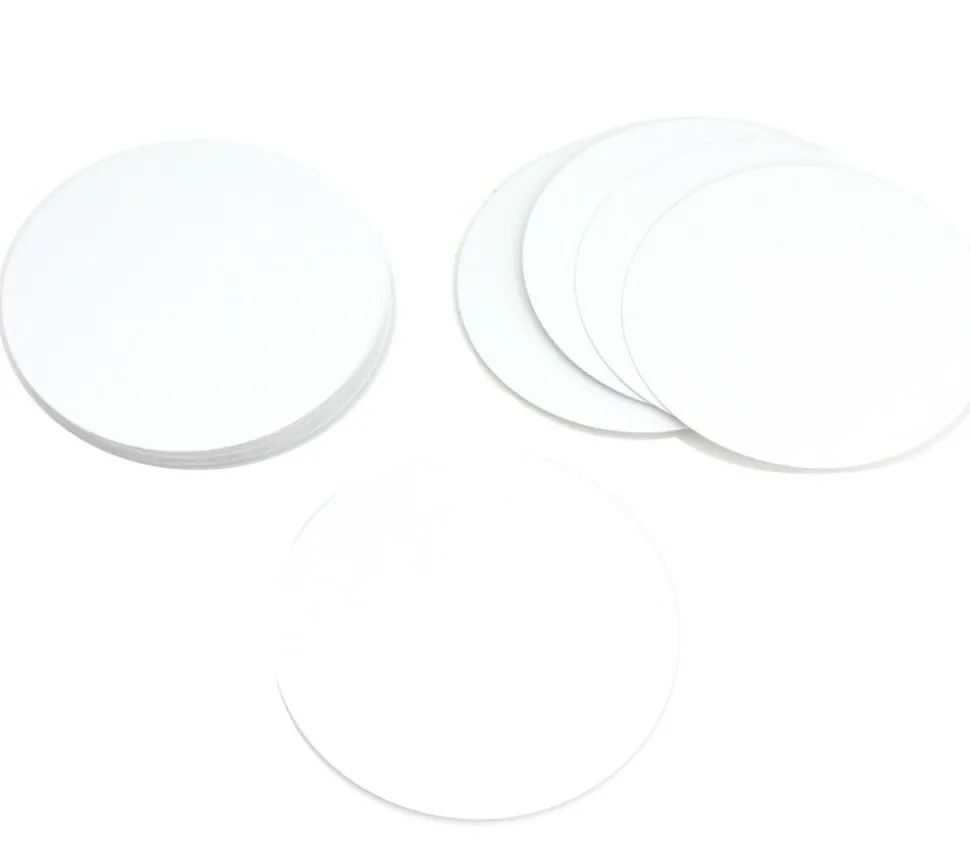 54 cartes rondes 90 mm blanches à personnaliser