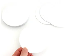 54 cartes rondes 90 mm blanches à personnaliser