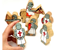 6 chevaliers en bois rouges et blancs - Figurines de jeux