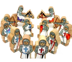 6 chevaliers en bois rouges et blancs - Figurines de jeux