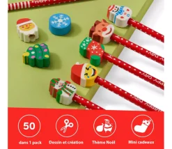 50 crayons de papier Noël avec gomme