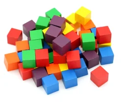 30 Cubes 2.5 x 2.5 cm en bois multicolores - 5 x 6 couleurs - 25 mm