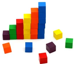 30 Cubes 2.5 x 2.5 cm en bois multicolores - 5 x 6 couleurs - 25 mm