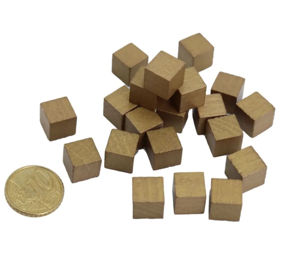 20 cubes en bois 1 cm dorés or