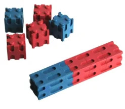100 cubes encastrables rouge et bleu en bois recyclé