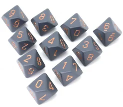10 dés 10 faces opaques gris et or de 0 à 9 - Chessex