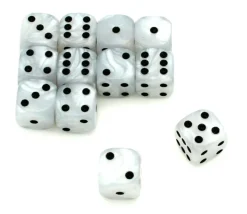 50 Dés blancs perlés nacrés 16 mm avec points 1 à 6