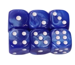 50 Dés bleus perlés nacrés 16 mm avec points 1 à 6