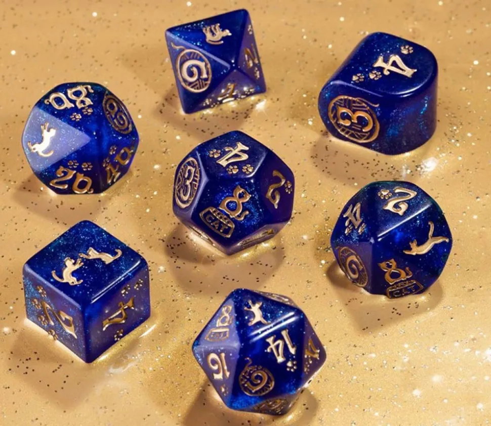 7 dés chats avec le dé 4 faces moderne - Set Meowster