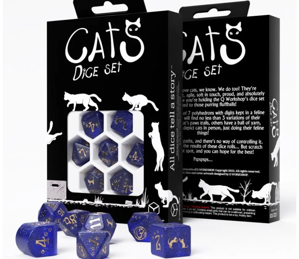 7 dés chats avec le dé 4 faces moderne - Set Meowster