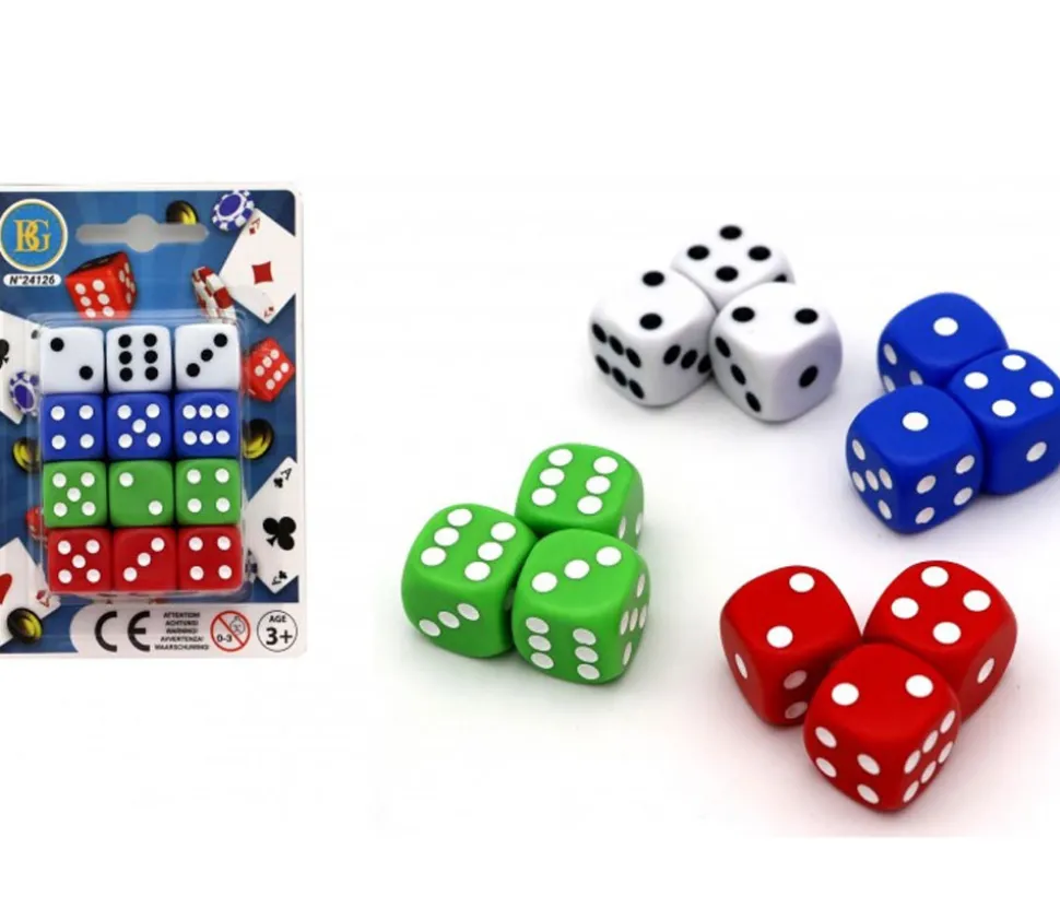 12 Dés de jeux Yams colorés en 18 mm