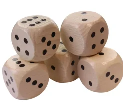5 Dés en bois 4 cm de 1 à 6 - yam géant