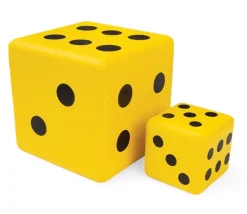 2 dés géants 7.5 cm et 15 cm mousse dense jaune
