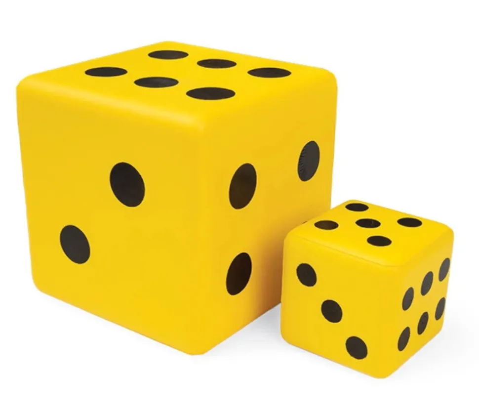 2 dés géants 7.5 cm et 15 cm mousse dense jaune