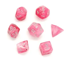 7 dés ghost roses blanc phosphorescent