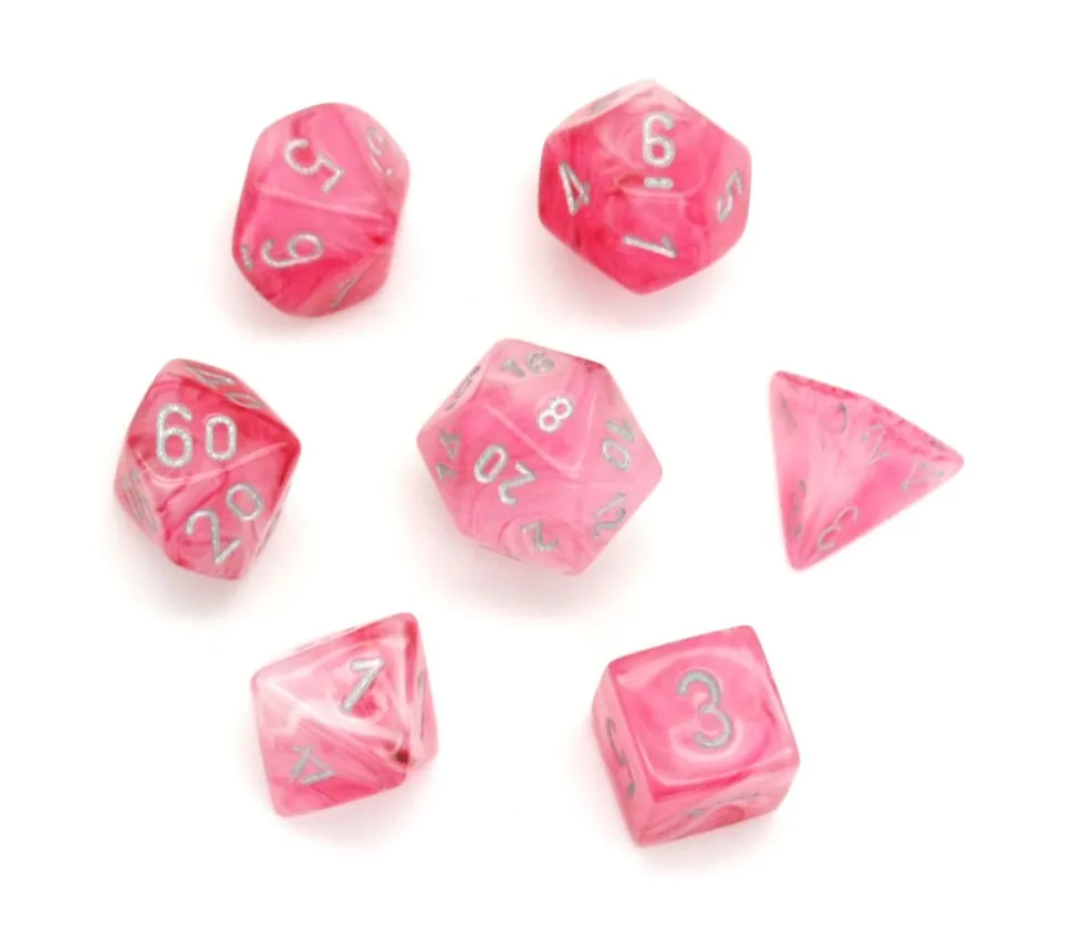 7 dés ghost roses blanc phosphorescent