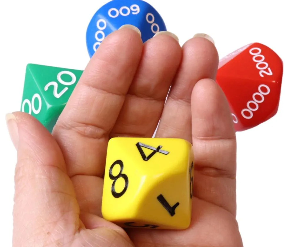 4 dés JUMBO unité, dizaine, centaine, millier 10 faces