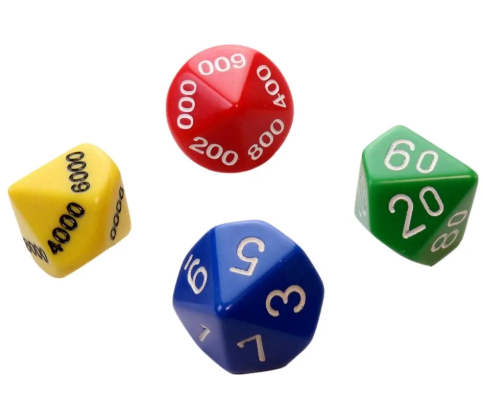 4 dés JUMBO unité, dizaine, centaine, millier 10 faces