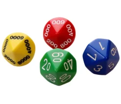 4 dés JUMBO unité, dizaine, centaine, millier 10 faces