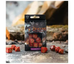 7 dés modernes multi-faces dragons rouge et or