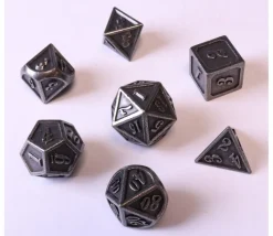 7 Dés métal argenté multi-faces (taille 14 mm)