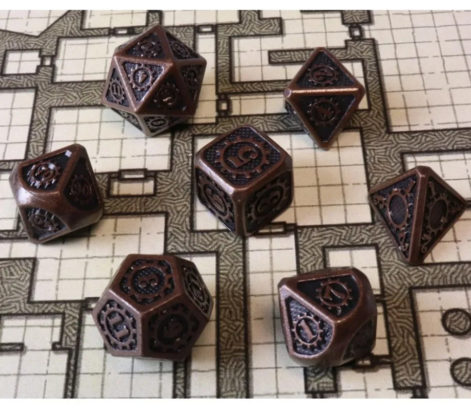 7 Dés métal cuivré multi-faces (D6 en 14 mm)