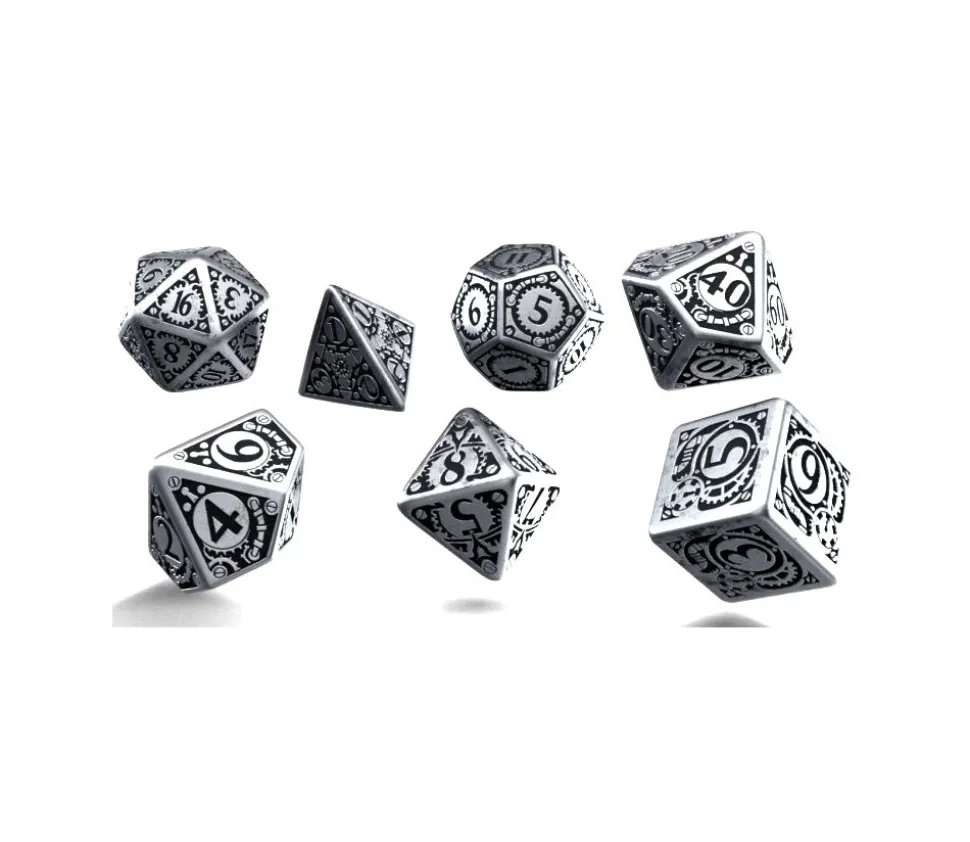7 Dés métal multifaces style steampunk