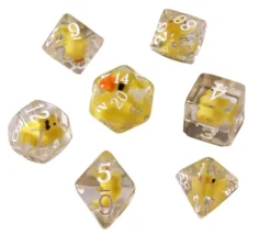 7 dés multifaces avec canard à l'intérieur