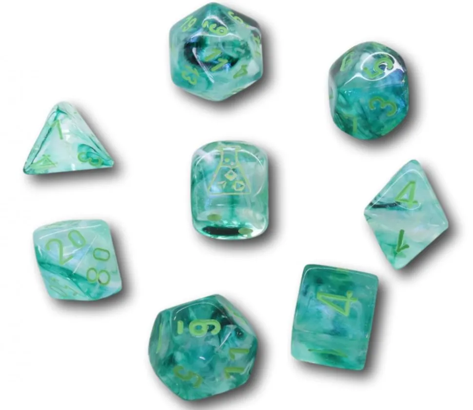 8 dés multi-faces Borealis vert clair Chessex Lab Dice 6