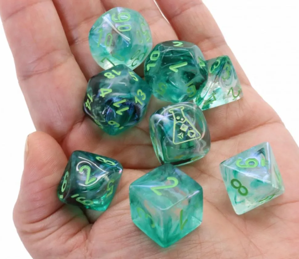 8 dés multi-faces Borealis vert clair Chessex Lab Dice 6