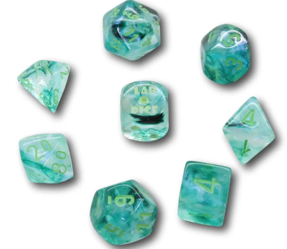 8 dés multi-faces Borealis vert clair Chessex Lab Dice 6