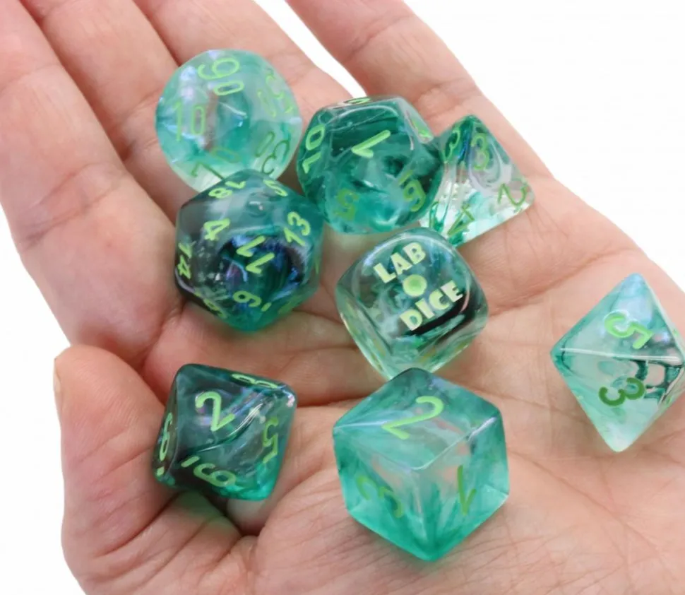 8 dés multi-faces Borealis vert clair Chessex Lab Dice 6