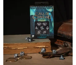 7 dés multifaces Call of Cthulhu Abyssal- bleu et blanc