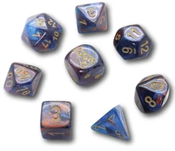 8 dés multi-faces cuivré/bleu chiffres dorés LAB dice 6
