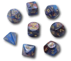 8 dés multi-faces cuivré/bleu chiffres dorés LAB dice 6