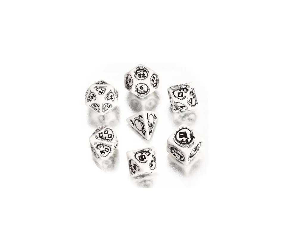 7 dés multifaces effet dragon blanc et noir
