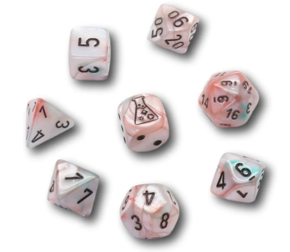 8 dés multi-faces nacrés bleu rose Lab Dice 6 chessex