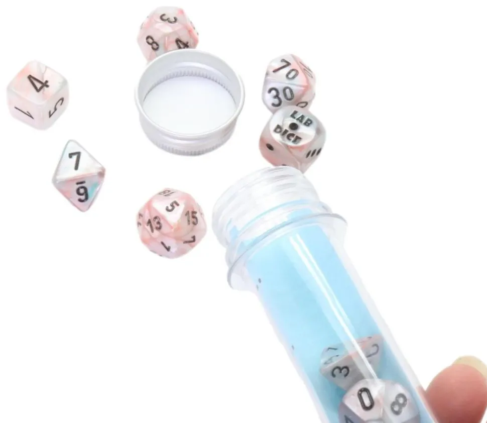 8 dés multi-faces nacrés bleu rose Lab Dice 6 chessex