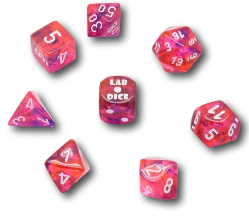 8 dés multi-faces Nebula rouge/violet LAB dice 6 chessex