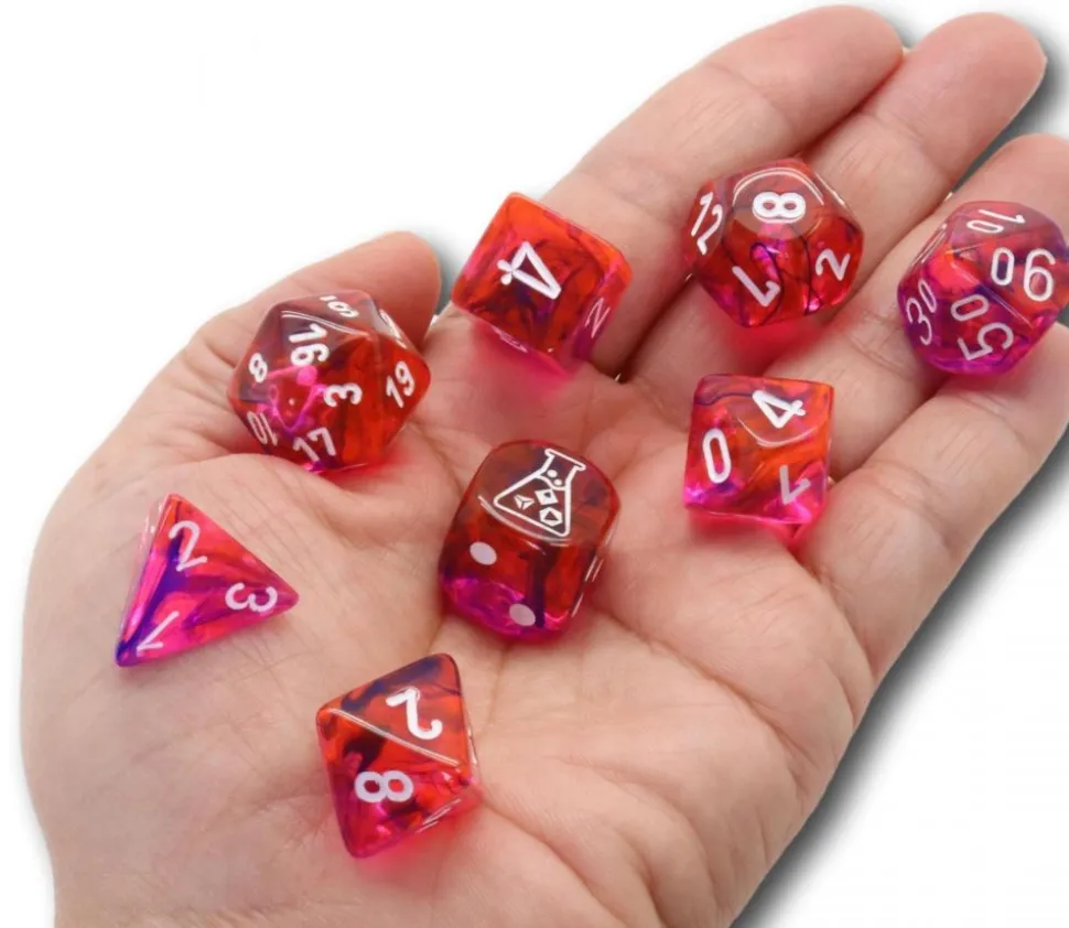8 dés multi-faces Nebula rouge/violet LAB dice 6 chessex