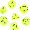 7 dés multifaces Vortex VERT/JAUNE brillant