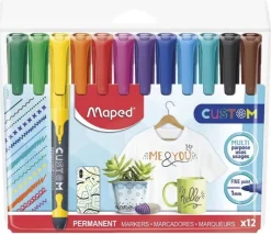 12 Feutres marqueurs couleurs CUSTOM permanents pour personnalisation bois, plastique, carton