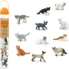 11 figurines chats dans un tube de rangement